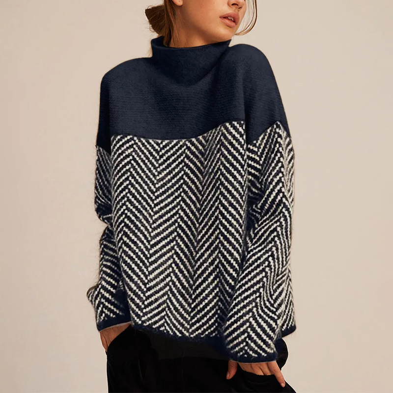 Amelia | Womens Herringbone Turtleneck Long Sleeve Jumper