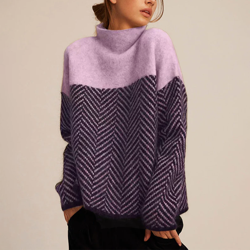 Amelia | Womens Herringbone Turtleneck Long Sleeve Jumper