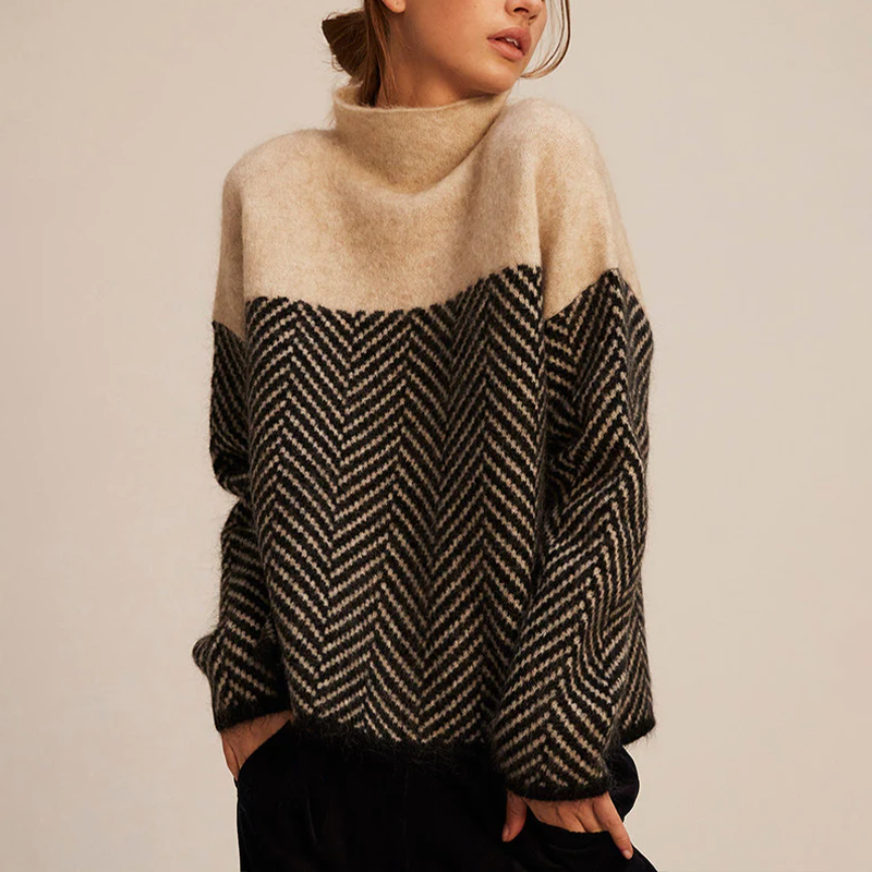 Amelia | Womens Herringbone Turtleneck Long Sleeve Jumper