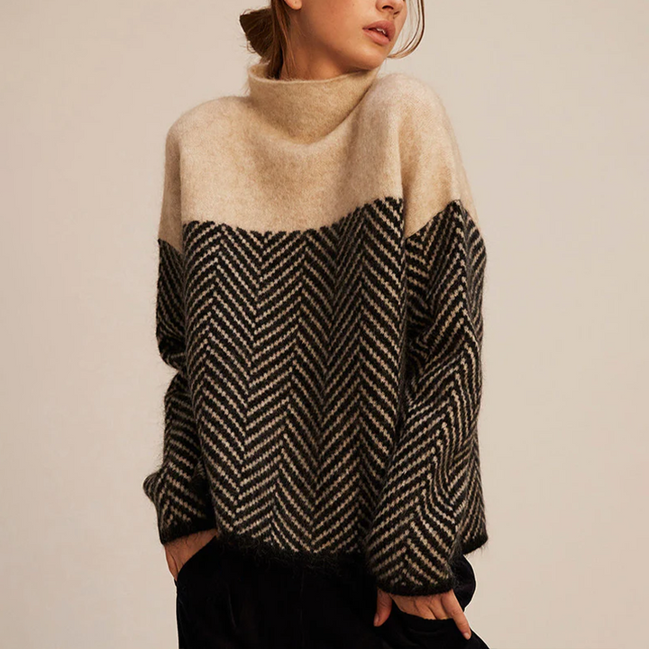 Amelia | Womens Herringbone Turtleneck Long Sleeve Jumper