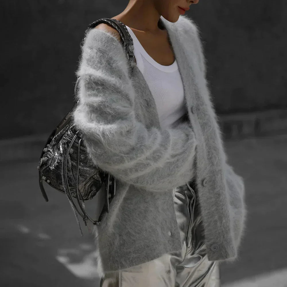 Arabella | Womens Oversized V Neck Button Long Sleeve Cardigan