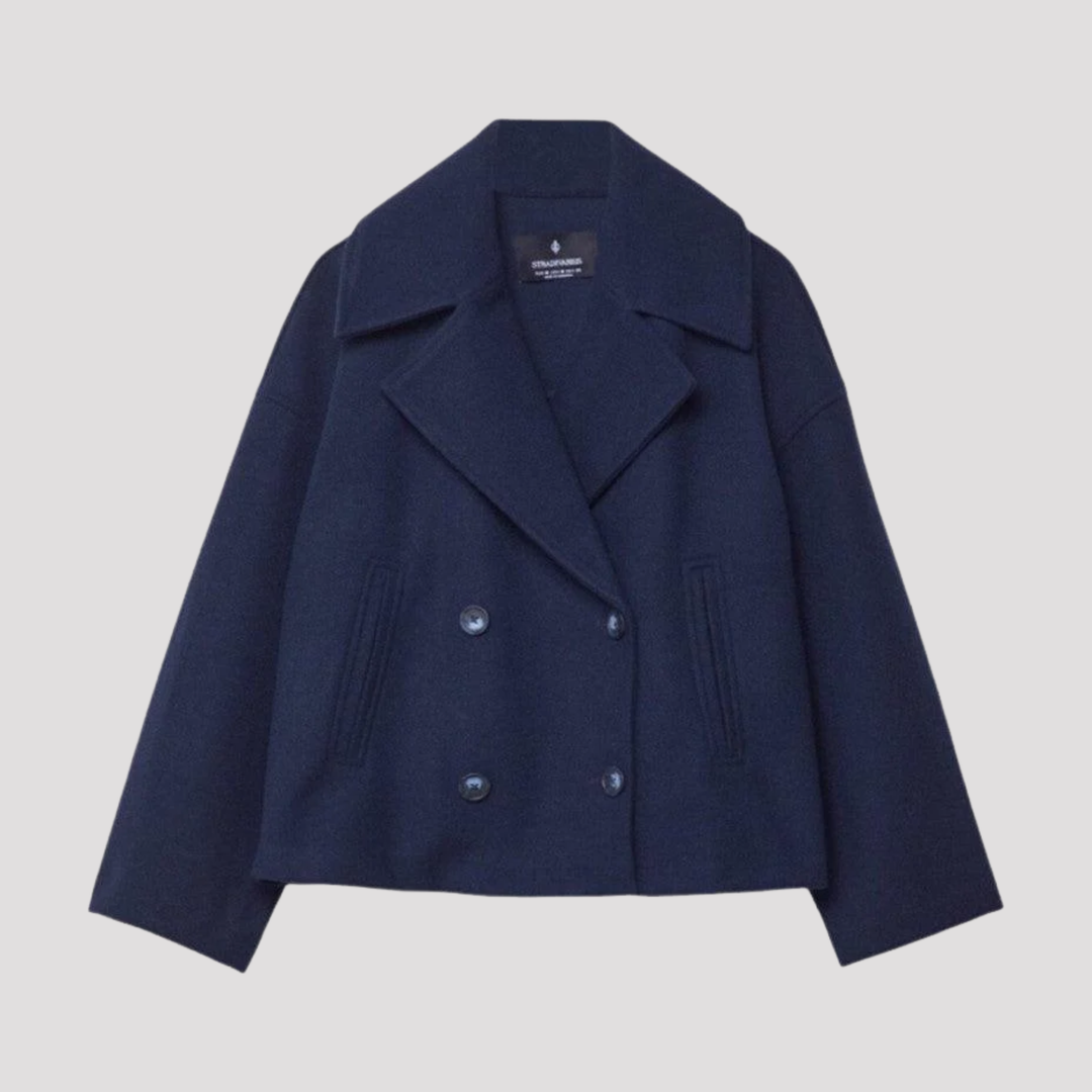 Ashley | Womens Double Breasted Collared Wool Blend Peacoat