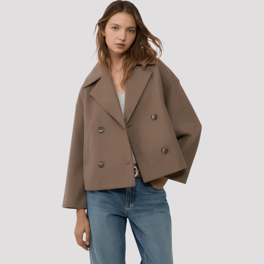 Ashley | Womens Double Breasted Collared Wool Blend Peacoat