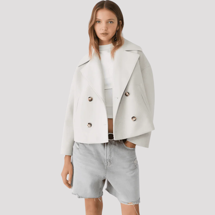 Ashley | Womens Double Breasted Collared Wool Blend Peacoat