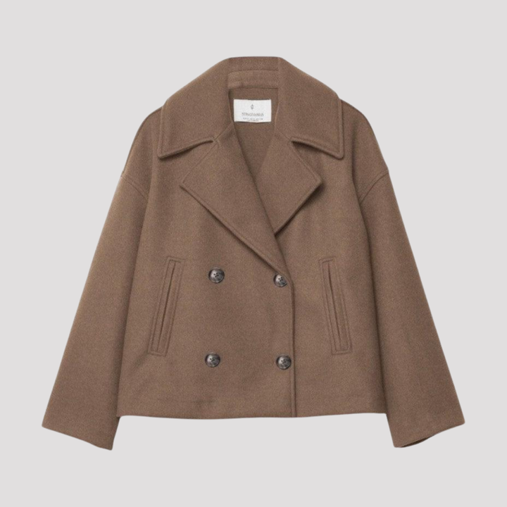 Ashley | Womens Double Breasted Collared Wool Blend Peacoat