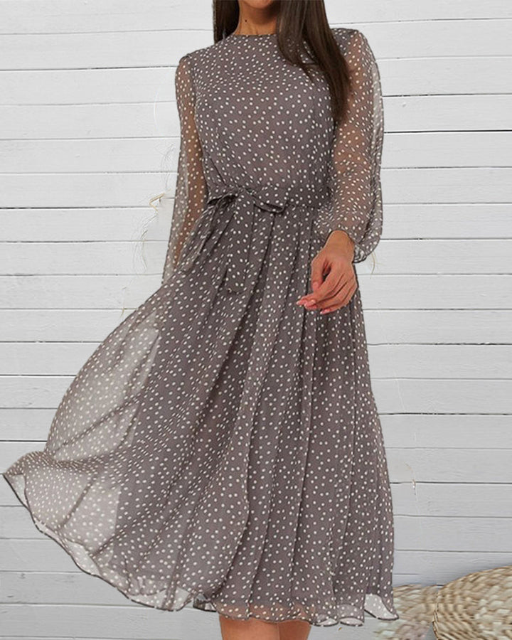 Ava | Polka Dot Long Sleeve Chiffon Midi Party Dress