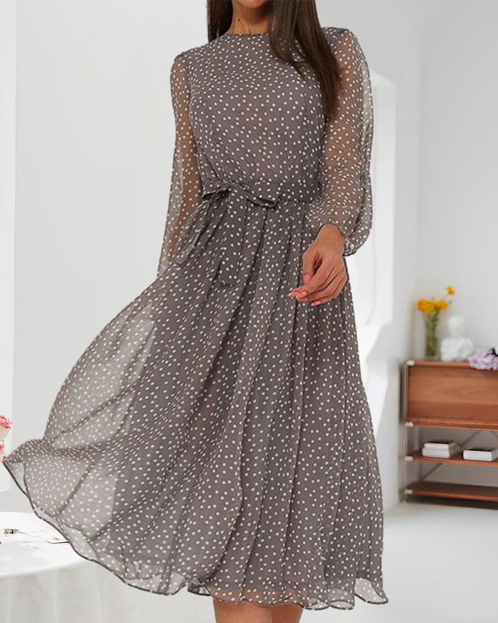 Ava | Polka Dot Long Sleeve Chiffon Midi Party Dress