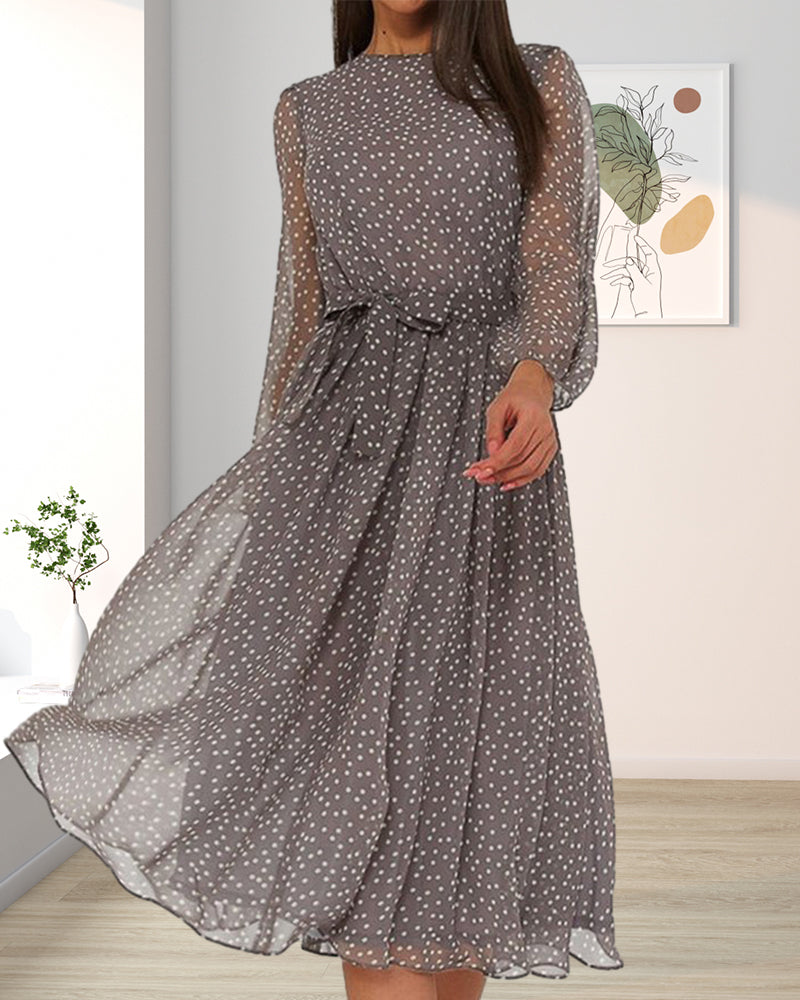 Ava | Polka Dot Long Sleeve Chiffon Midi Party Dress