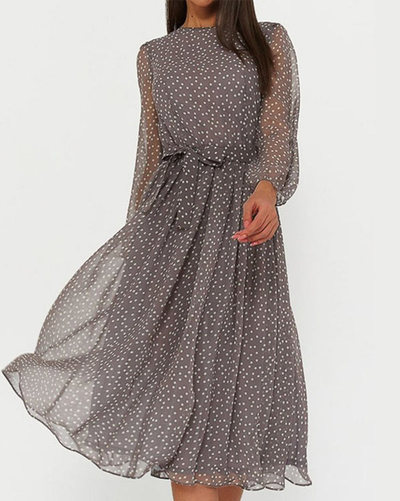Ava | Polka Dot Long Sleeve Chiffon Midi Party Dress