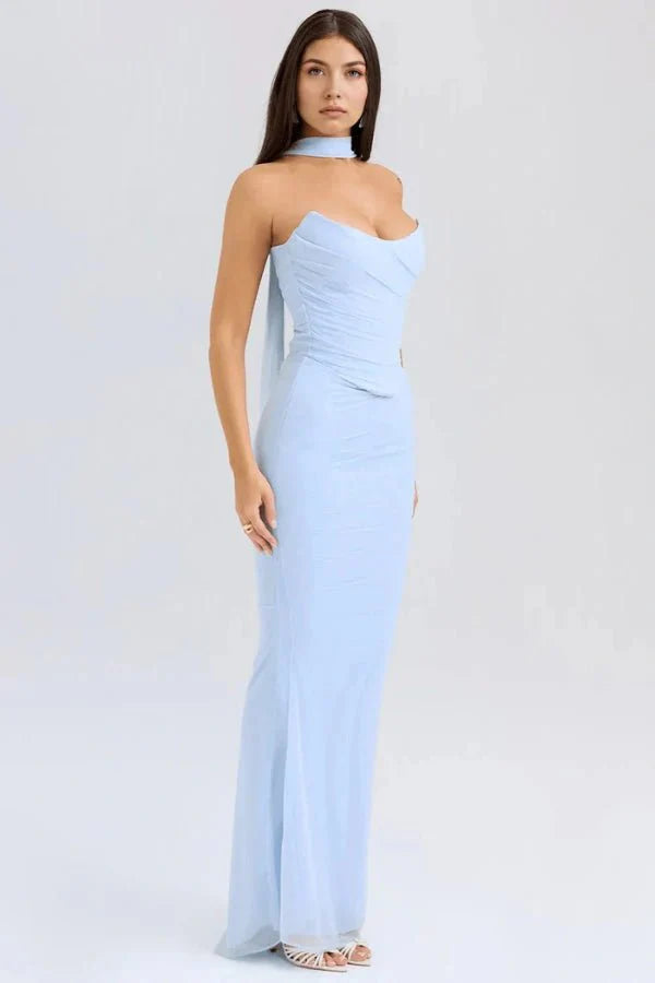 Ava | Wedding Guest Chiffon Halter Maxi Dress