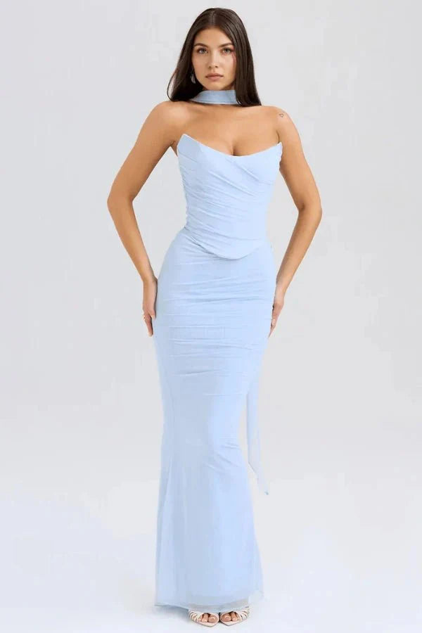 Ava | Wedding Guest Chiffon Halter Maxi Dress