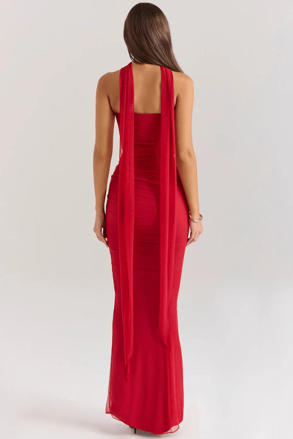 Ava | Wedding Guest Chiffon Halter Maxi Dress
