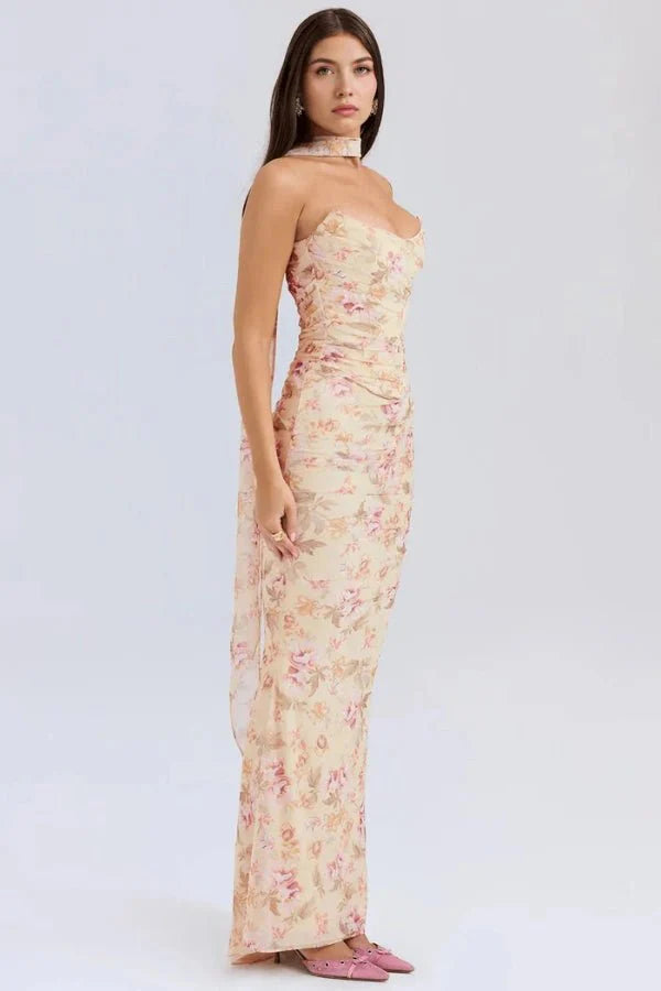 Ava | Wedding Guest Chiffon Halter Maxi Dress