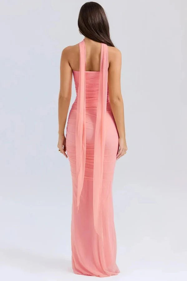 Ava | Wedding Guest Chiffon Halter Maxi Dress