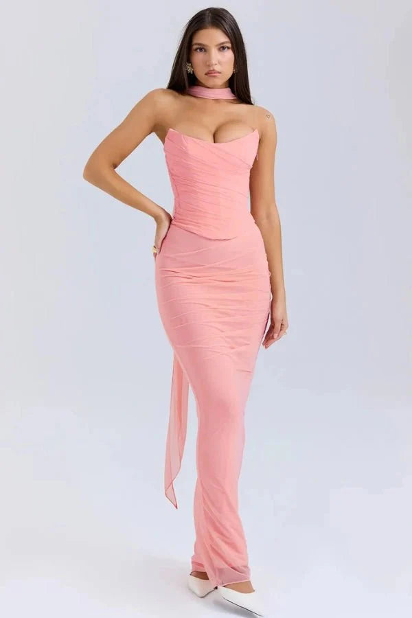 Ava | Wedding Guest Chiffon Halter Maxi Dress