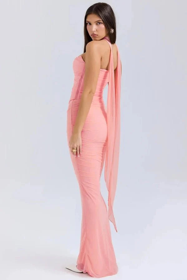 Ava | Wedding Guest Chiffon Halter Maxi Dress