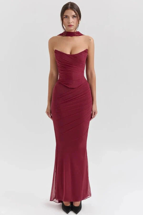 Ava | Wedding Guest Chiffon Halter Maxi Dress