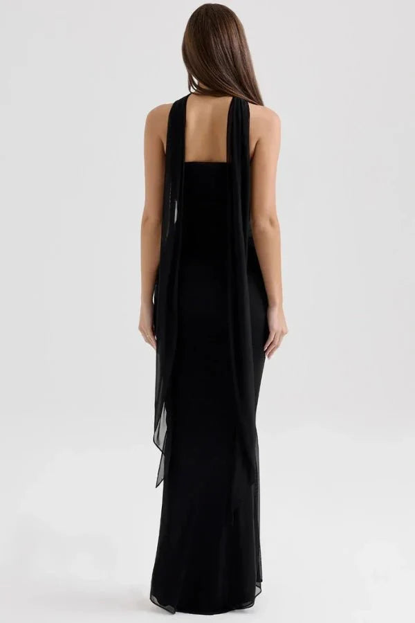 Ava | Wedding Guest Chiffon Halter Maxi Dress