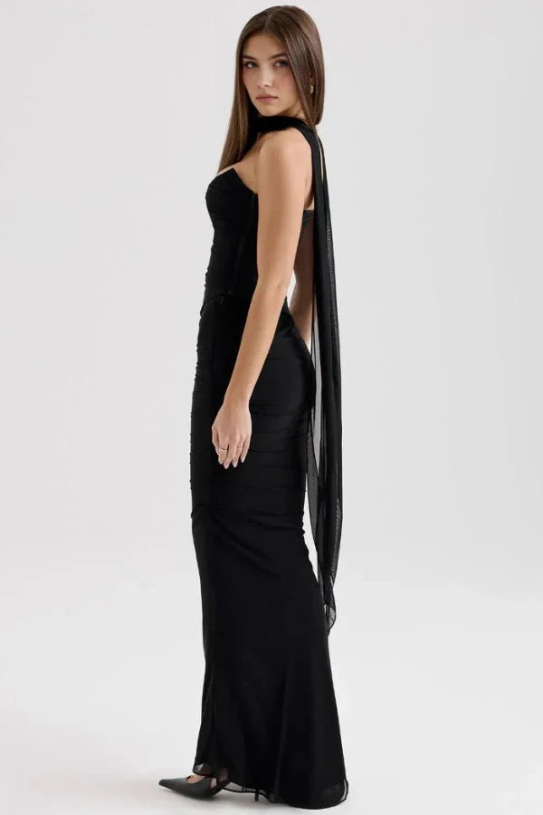 Ava | Wedding Guest Chiffon Halter Maxi Dress