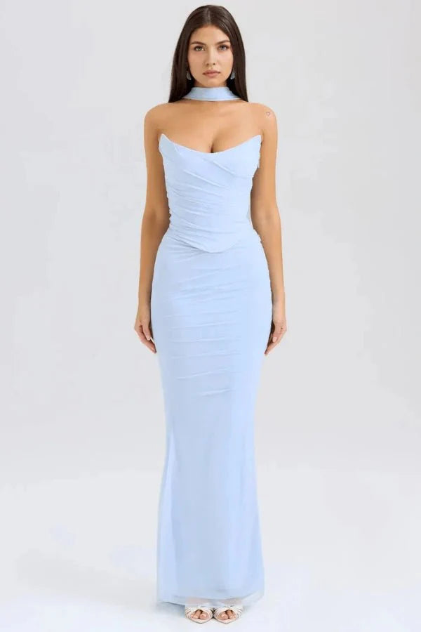 Ava | Wedding Guest Chiffon Halter Maxi Dress