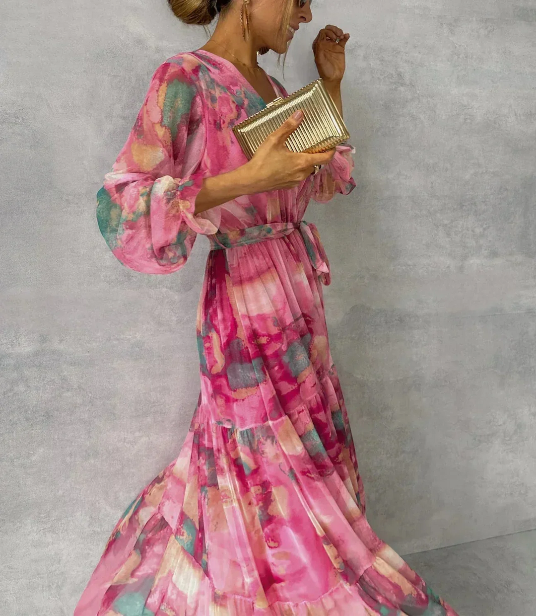 Ava | Wedding Guest Pink Chiffon Maxi Wrap Dress