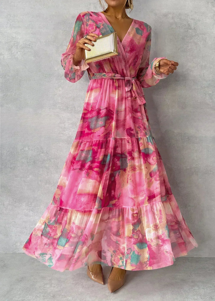 Ava | Wedding Guest Pink Chiffon Maxi Wrap Dress