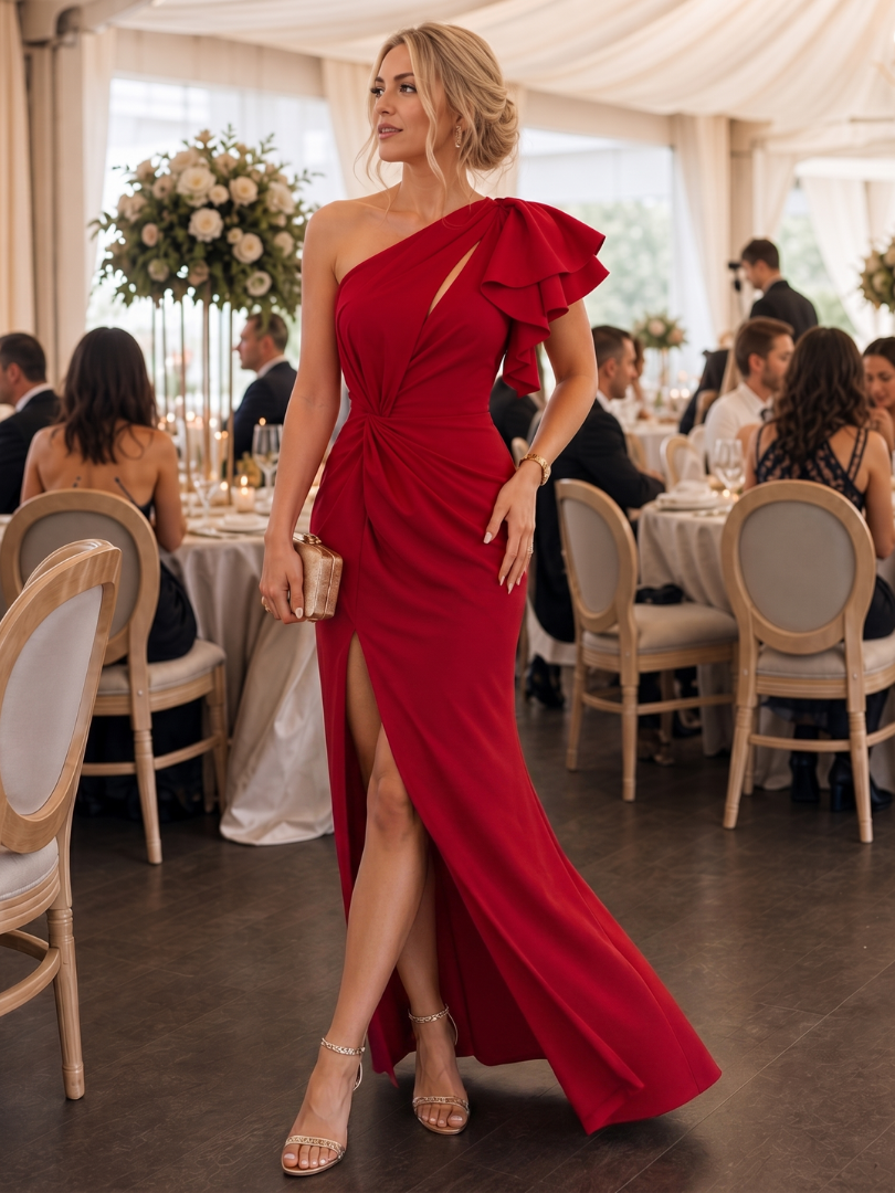 Beatrice | One Shoulder Ruffle Wedding Guest Maxi Dress