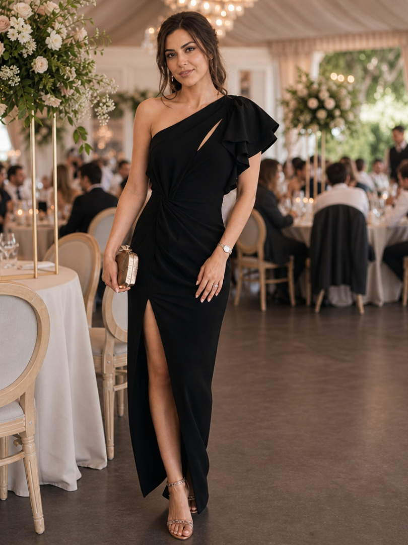 Beatrice | One Shoulder Ruffle Wedding Guest Maxi Dress