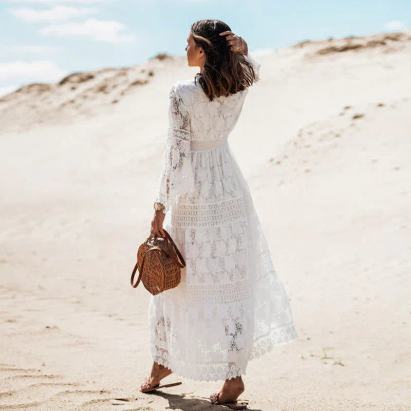 Beatrice | Wedding Guest Lace Bell Sleeve Maxi Dress