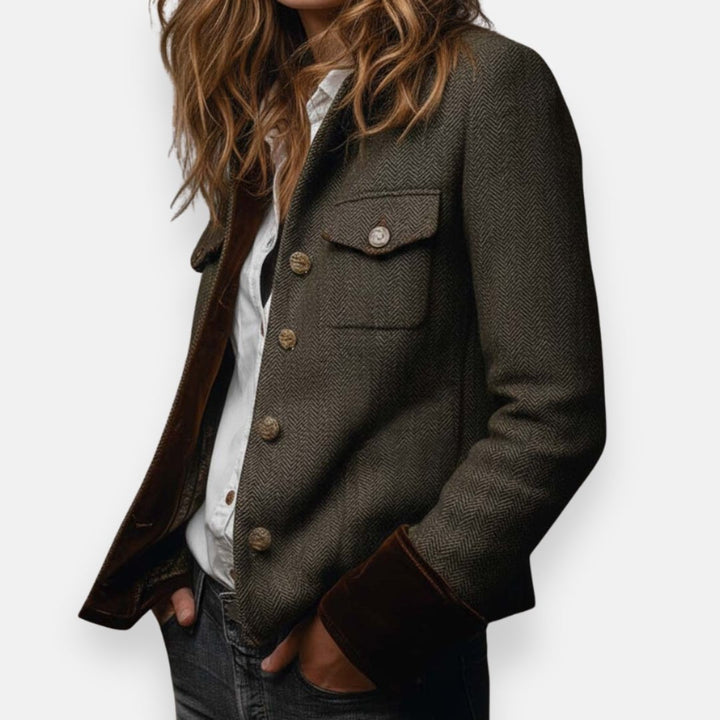 Beatrice | Womens Fitted Herringbone Tweed Collared Jacket