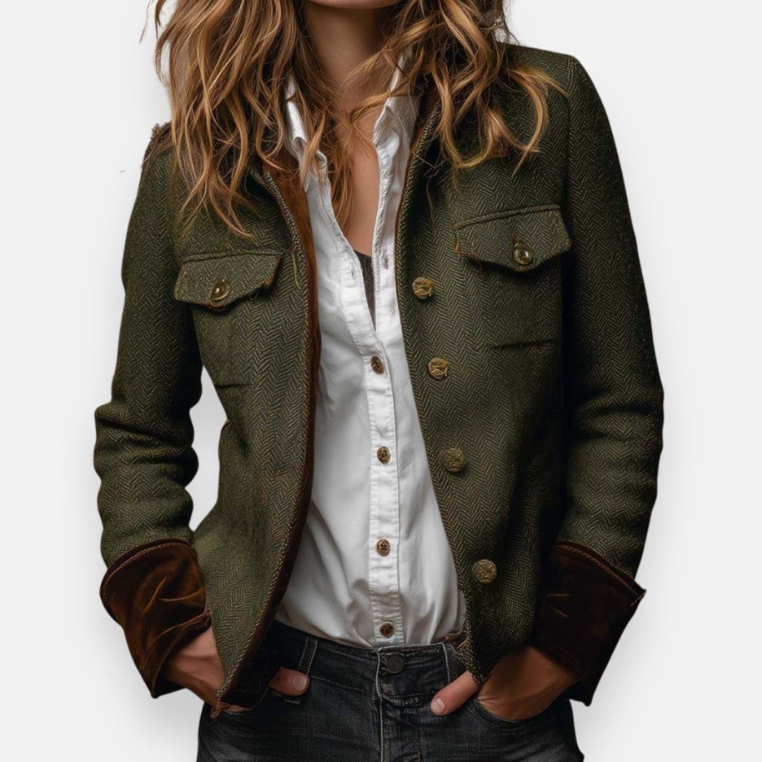 Beatrice | Womens Fitted Herringbone Tweed Collared Jacket