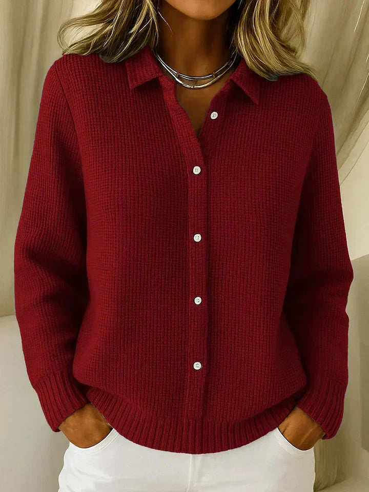 Beatrice | Womens Long Sleeve Button Up Collared Knit Shirt
