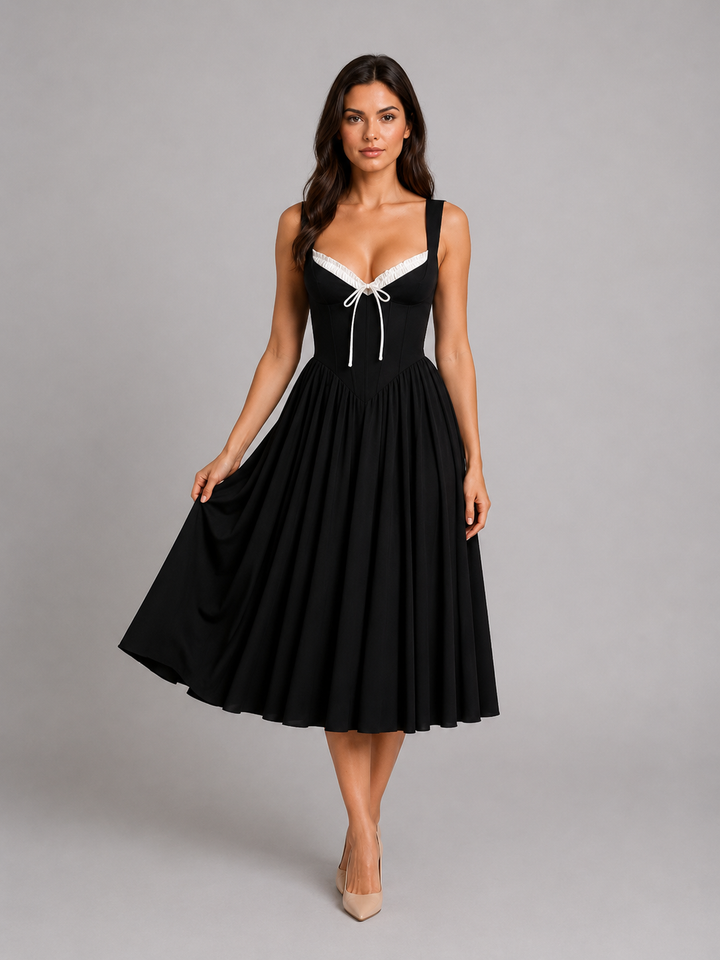 Beatrice | Womens Sleeveless Sweetheart Pleated Midi Skirt Dress