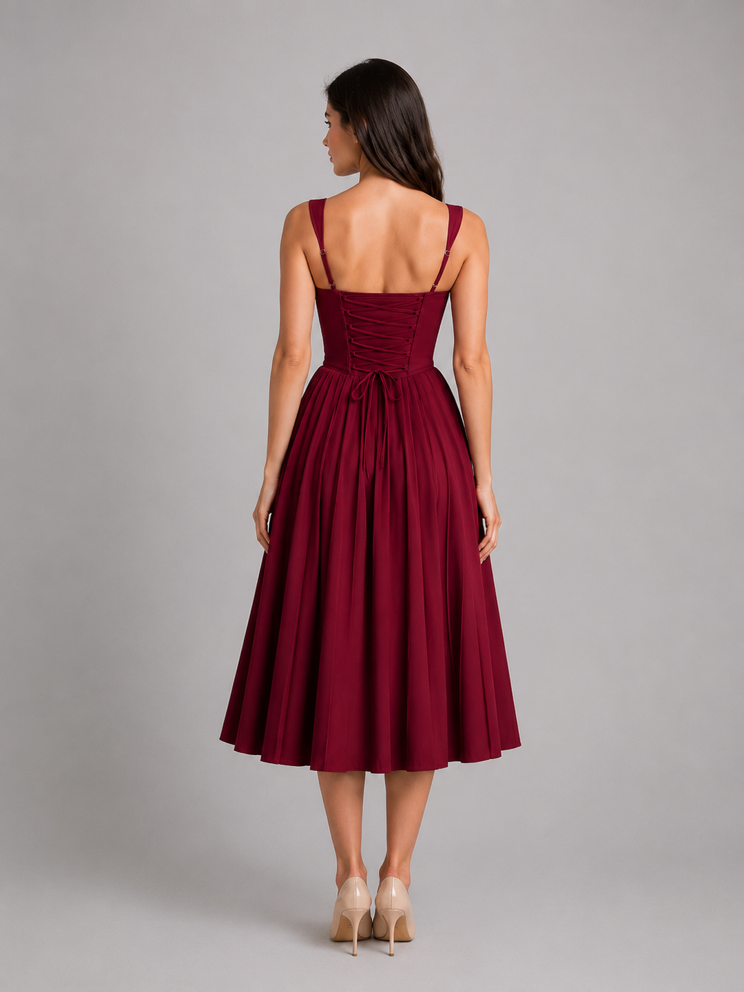Beatrice | Womens Sleeveless Sweetheart Pleated Midi Skirt Dress