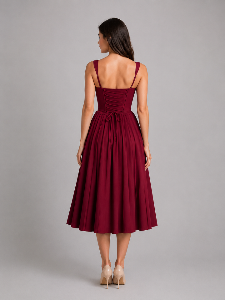 Beatrice | Womens Sleeveless Sweetheart Pleated Midi Skirt Dress