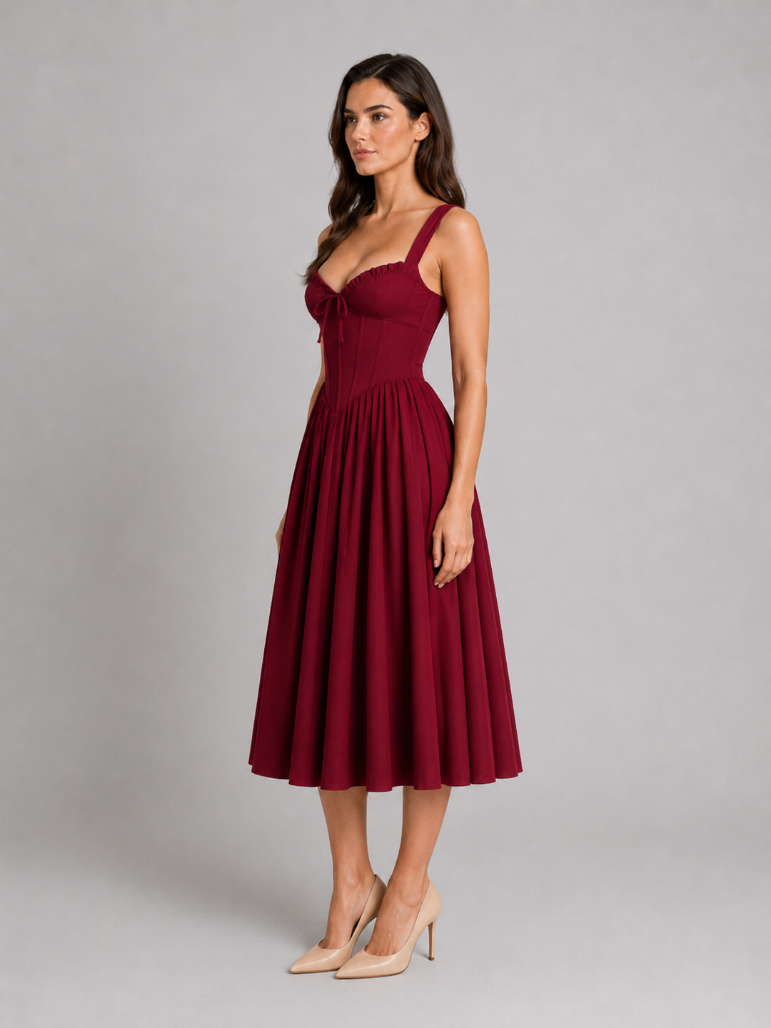 Beatrice | Womens Sleeveless Sweetheart Pleated Midi Skirt Dress