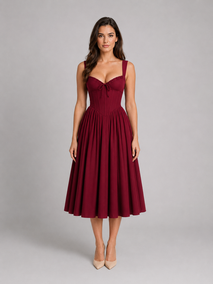 Beatrice | Womens Sleeveless Sweetheart Pleated Midi Skirt Dress