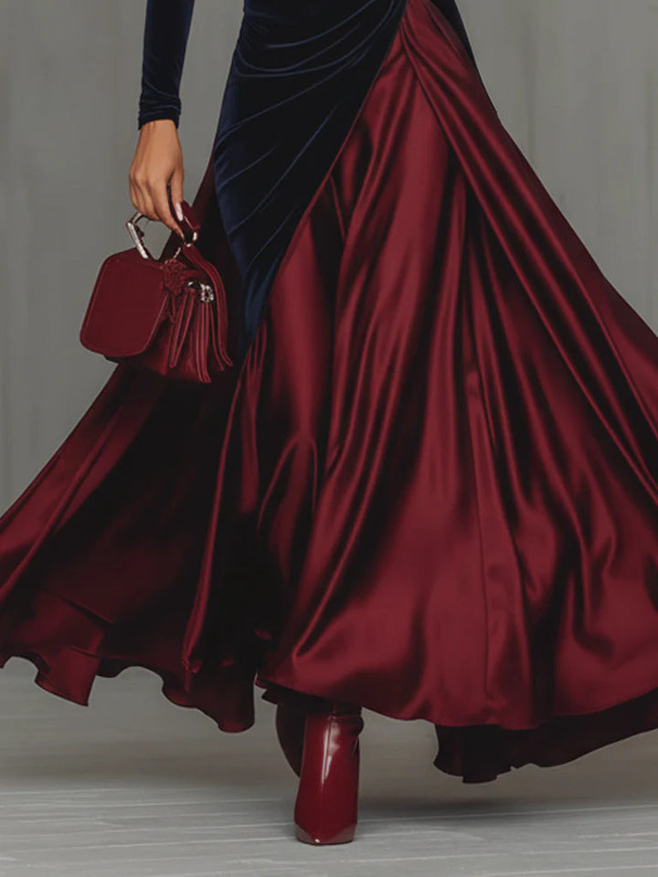 Tamsin | Velvet Turtleneck Colour Block Maxi Dress