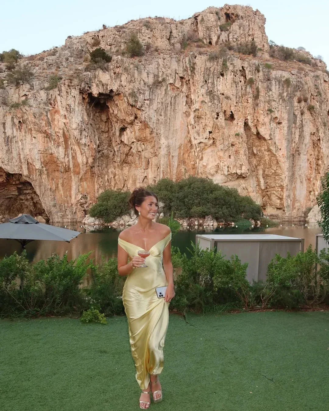 Bronte | Off Shoulder Wedding Guest Satin Maxi Dress