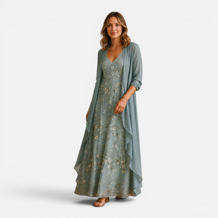 Bronte | Wedding Guest Floral Maxi Dress With Cardigan