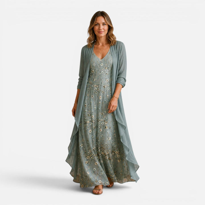 Bronte | Wedding Guest Floral Maxi Dress With Cardigan