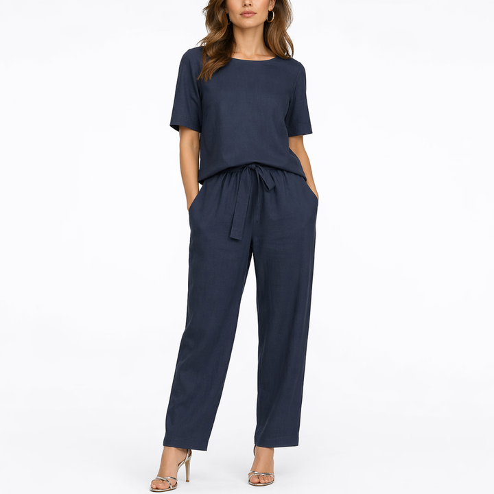 Bronte | Womens Linen Short Sleeve Wide Leg Trouser Set