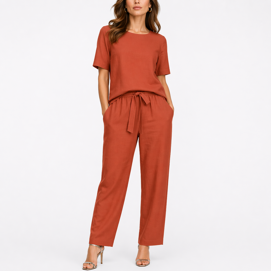 Bronte | Womens Linen Short Sleeve Wide Leg Trouser Set