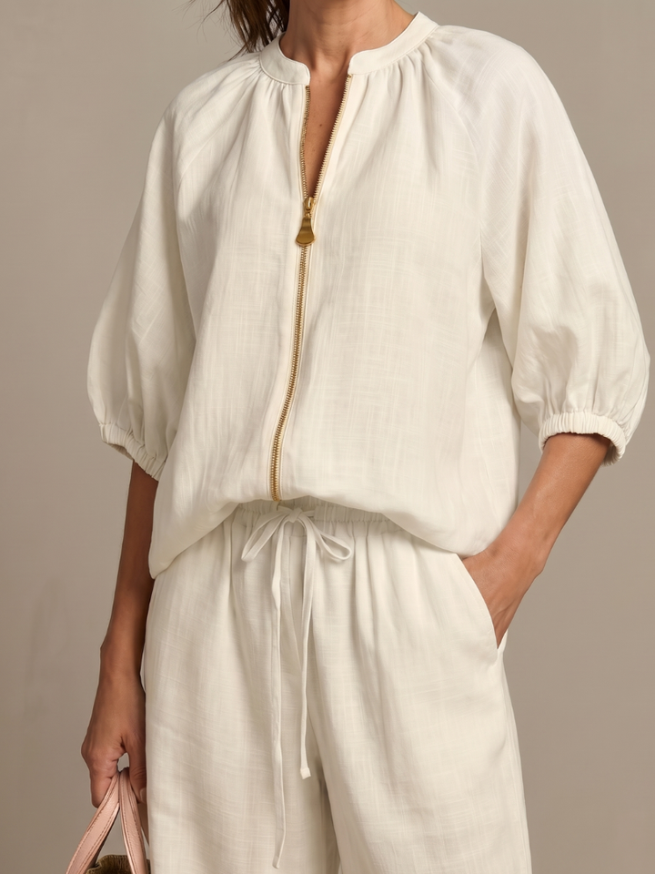 Bronte | Womens V Neck Zip Blouse Going Out Top