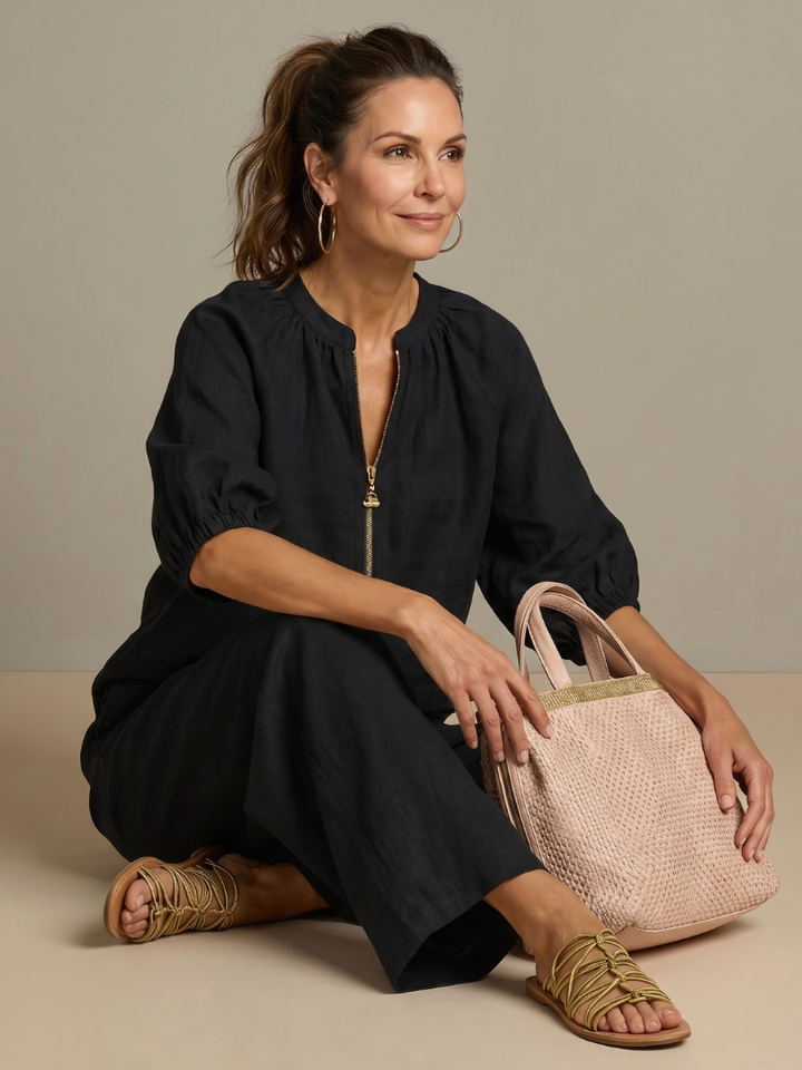 Bronte | Womens V Neck Zip Blouse Going Out Top