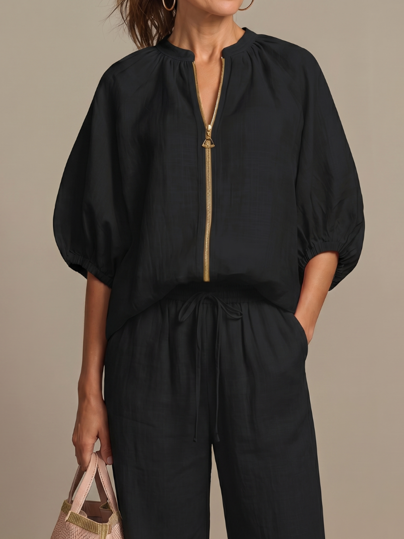 Bronte | Womens V Neck Zip Blouse Going Out Top