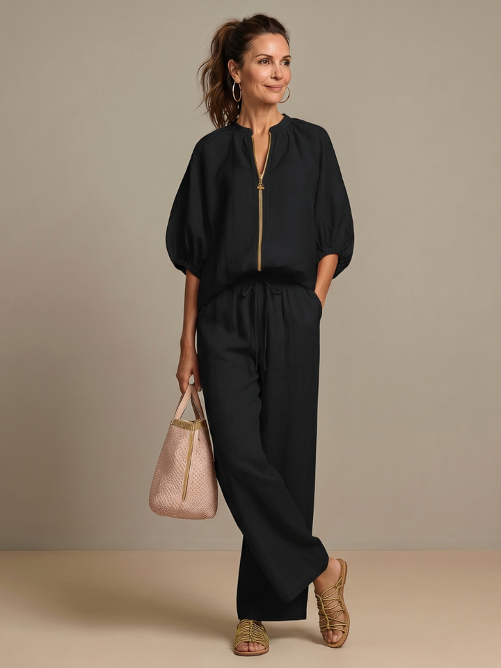 Bronte | Womens V Neck Zip Blouse Going Out Top