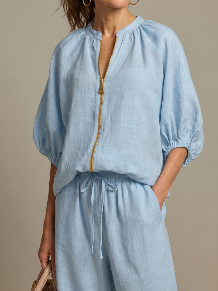 Bronte | Womens V Neck Zip Blouse Going Out Top