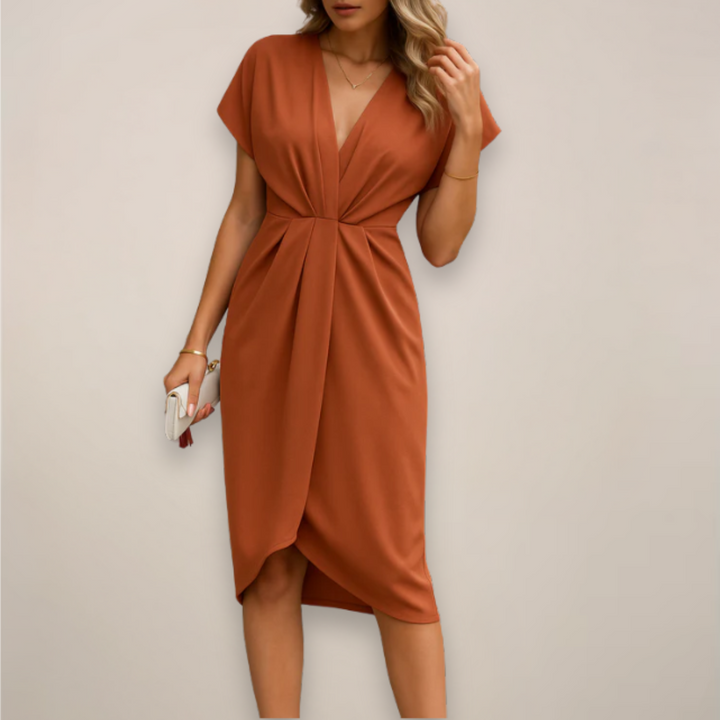 Bronte | Womens Wedding Guest Wrap Midi Dress Short Sleeve
