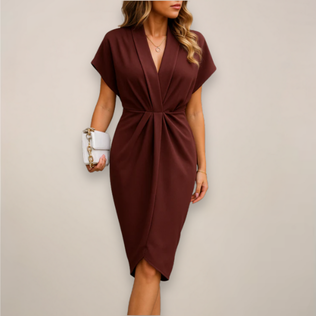 Bronte | Womens Wedding Guest Wrap Midi Dress Short Sleeve